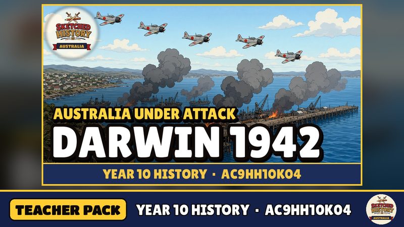 Cover art for the Bombing of Darwin 1942 teacher pack.