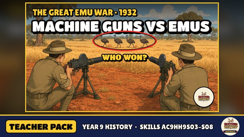 Cover art for the The Great Emu War 1932 teacher pack.